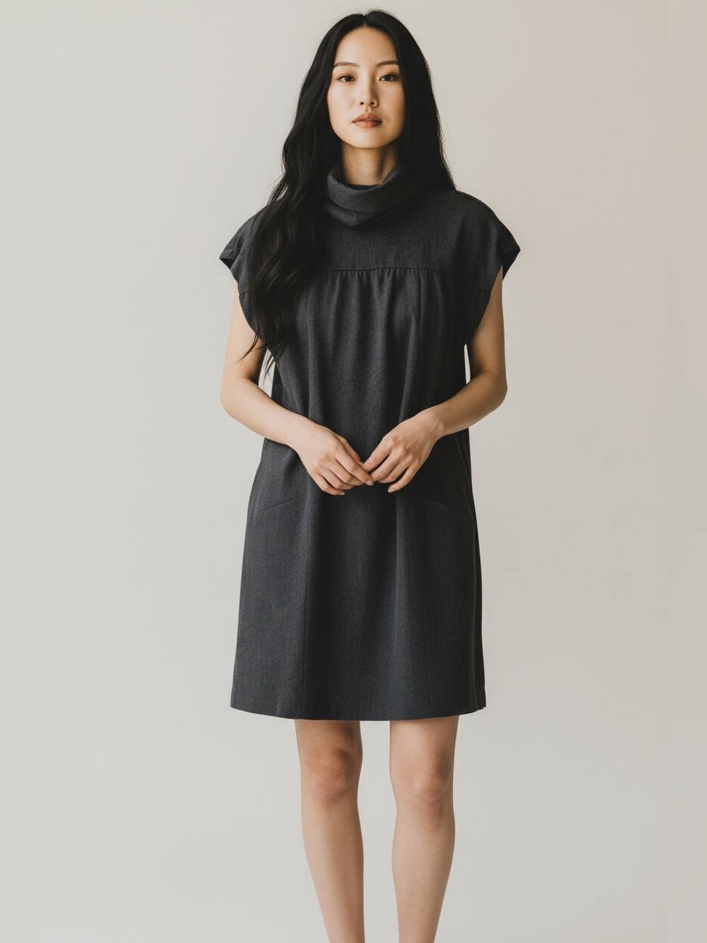 Zara Women Turtle Neck Grey Midi Dress Size Medium